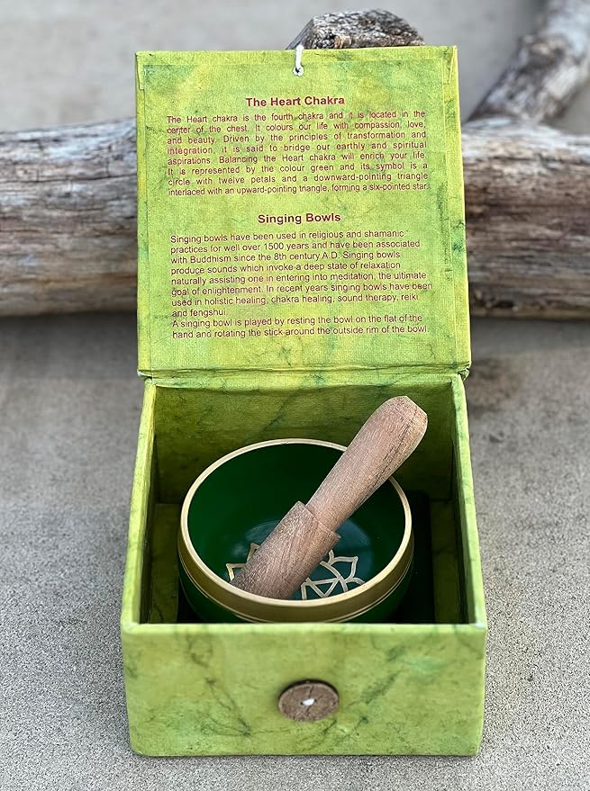 DharmaObjects Tibetan Heart Chakra Premium Palm Size Singing Bowl Gift Box Set - Bloomnest
