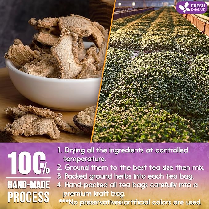 FreshDrinkUS, Premium 35 Ginger Tulsi Tea Bags, 100% Natural, Hand-made Blend of Ginger and Tulsi Holy Basil Leaves, Eco-conscious Tea Bags. Ginger Tulsi Herbal Tea. No Sugar, No Caffeine, Vegan. - Bloomnest