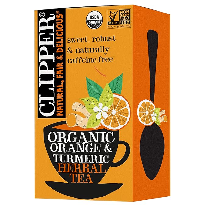 Clipper Tea, Orange & Turmeric, Organic Tea with Licorice Root, Orange Peel and Hibiscus, Plant Based Herbal Tea, Caffeine Free British Tea, 1 Pack, 20 Unbleached Tea Bags - Bloomnest