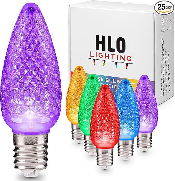 HLO Lighting C9 LED Christmas Lights, Faceted C9 Christmas Light Bulbs for Indoor & Outdoor Décor 25, Multi (R, G, B, Y, P) - Bloomnest