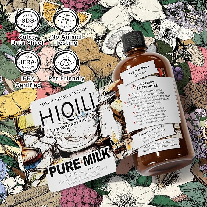 HIQILI Pure Milk Fragrance Oil for Home Diffuser, Ideal for Making Soap, Candles, Sugar Scrub, Skin & Body, Pet Safe - 5.07 Fl Oz HIQILI