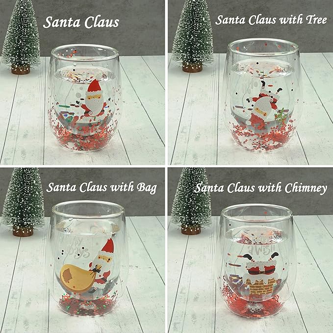 Christmas Mugs, 8 oz Double Wall Insulated Glass Coffee Mugs Set of 4, Cute Funny Mugs Coffee Cups for Cappuccino, Latte, Americano, Tea, Wine and Beverage - Bloomnest