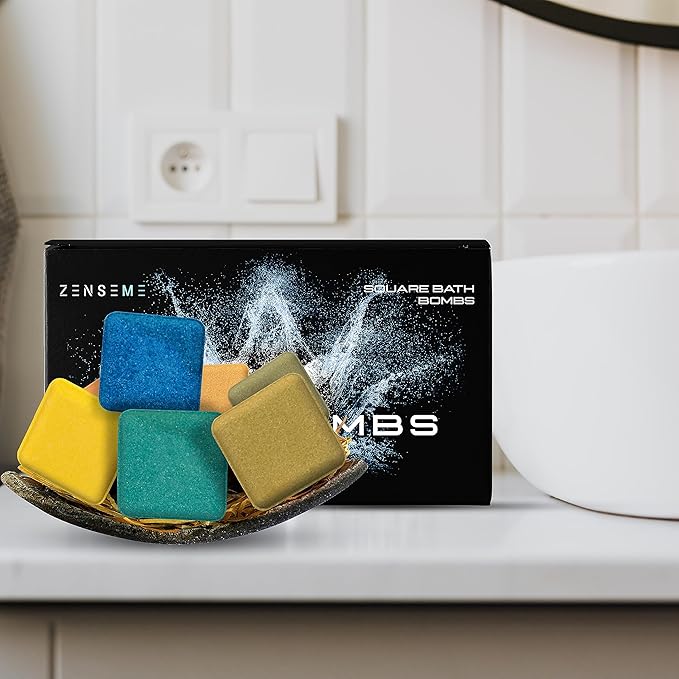 Bath Bombs for Men - Gift Set of 8 Scented Organic Handmade Natural Bath Bombs of 2.5 oz w/Natural Essential Oils, Unique Extra Strength Manly Scents, for Boyfriend, Husband, Father - Square Shape - Bloomnest