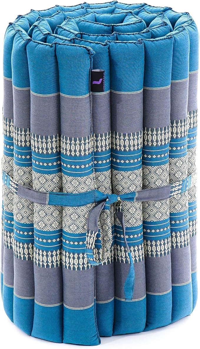 Leewadee - Foldable Floor Mattress - Japanese Roll Up Futon -Trifold Tatami Mat- Guest Floor Bed - Camping Mattress - Thai Massage Mat, Kapok Filled, 75 x 20 inches, Light Blue - Bloomnest