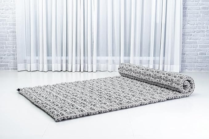 Leewadee - Kapok Roll Mat – Handcrafted Folding Sleep & Relaxation Mattress from Thailand, Ideal as Guest Bed, Camping Mat, Yoga Mat or Traditional Futon, 75 x 39 inches, Black White - Bloomnest