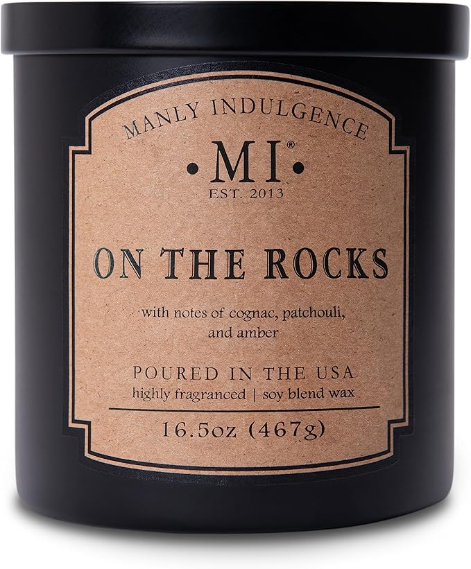 Manly Indulgence On The Rocks Scented Candles for Men, 2 Wick, 16.5 oz, Premium Soy Blend Wax, 60H Burn, Candles for Home Scented - Made in The USA - Bloomnest