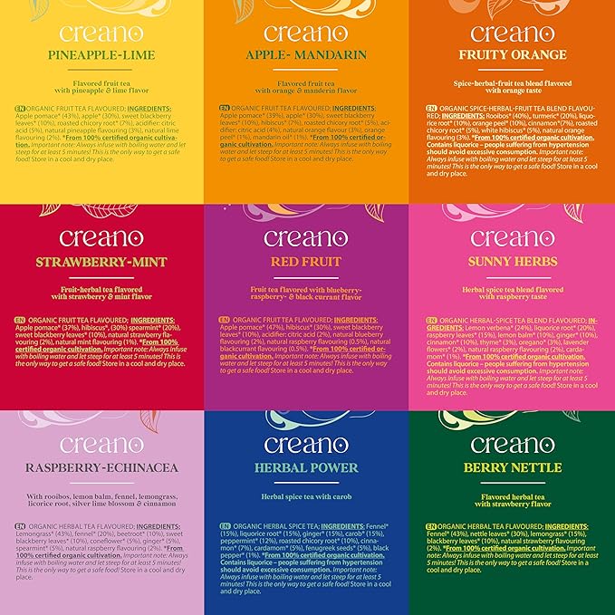 Creano Organic Herbal & Fruit Tea Gift Set - 27 Tea Bags in 9 Dreamy Varieties - 54g* - Bloomnest