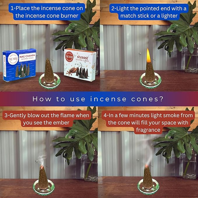 TRUMIRI Incense Cones - Combo Pack of 20 Cone Incense - 10 Myrrh + 10 Nag Champa - Insence Cones - Incense Cones Scented - Cone Incense Scents - Insense Cones - Incent Cone TRUMIRI
