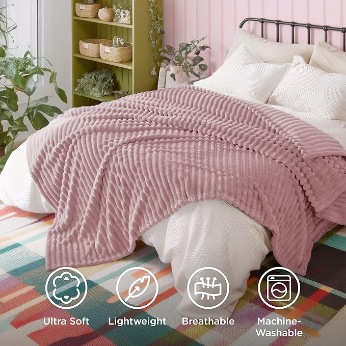 Bedsure GentleSoft Pink Fleece Blanket for Couch - Cozy Soft Blankets for Women, Cute Small Throws for Girls, 90x90 Inches - Bloomnest
