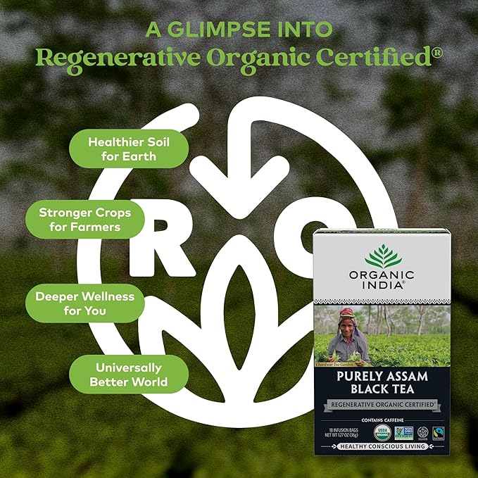 Organic India Purely Assam Black Tea - Caffeinated Herbal Tea Bags with Natural Assam Leaves, Enjoy with Milk & Sweetener, USDA Organic, Non-GMO, Fairtrade Certified - 18 Bags (Pack of 3) - Bloomnest