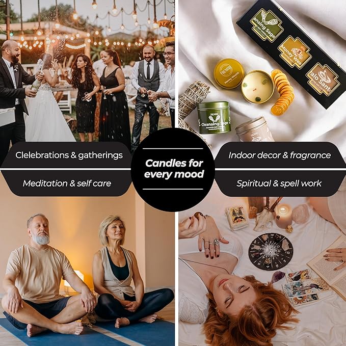 Cleansing Sage, Palo Santo, Money Wealth - Soy Candles Non Toxic - Highly Scented Long Lasting with Essential Oils - Variety Pack of 3 x 5oz - for Home Aromatherapy Meditation Gift Travel TRUMIRI