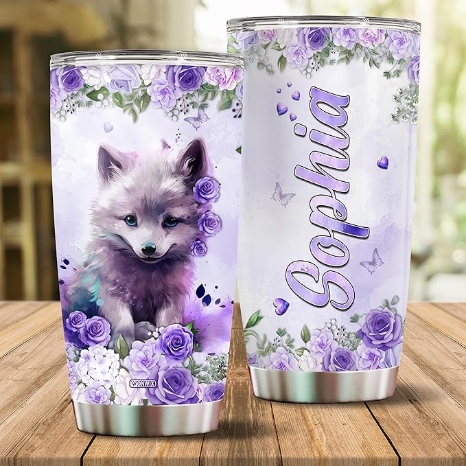Personalized Wolf Gifts Wolves Gift For Women, Girls Lover Coffee Cup Mug Travel Mugs 20oz Stainless Steel Thermos Tumbler With Lids (WOLF) - Bloomnest