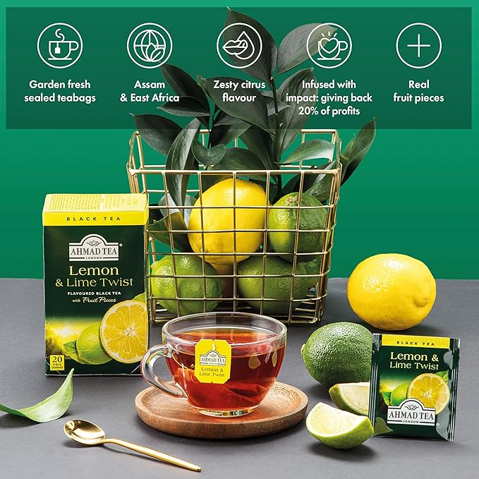 Ahmad Tea Lemon & Lime Twist Black Tea, 20-Count Boxes (Pack of 6) - Bloomnest