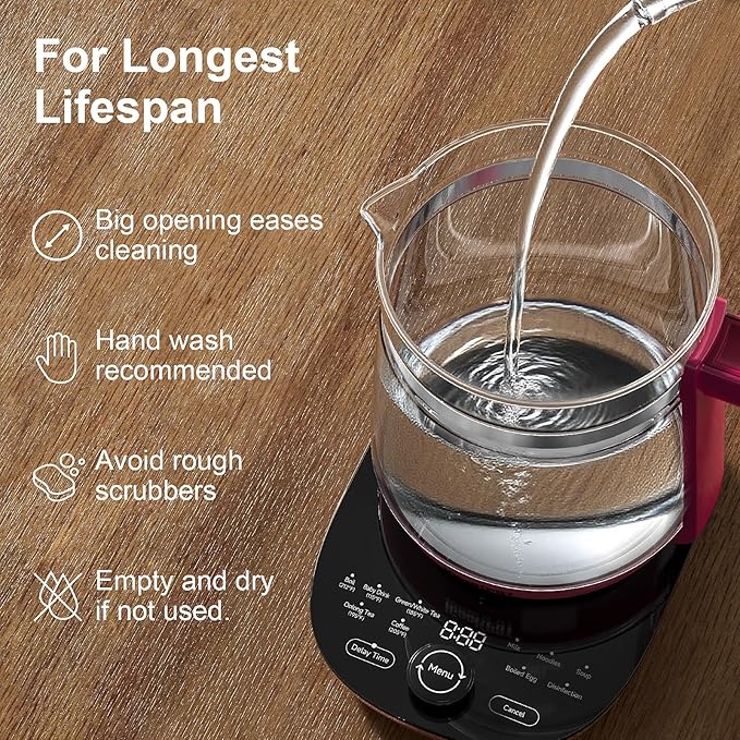 Electric Kettle, 1.5L Borosilicate Glass Hot Water Kettle Electric & Tea Kettle for Coffee or Tea, BPA Free, Auto Shut-Off, Stainless Steel, Red, 1200w - Bloomnest