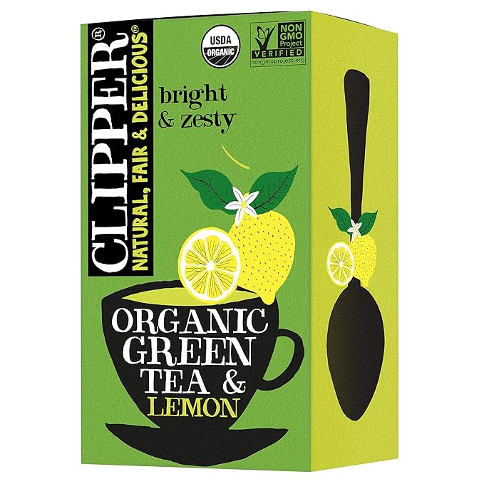 Clipper Tea Organic Fairtrade Green Tea Lemon - USDA Organic, Non-GMO, Fair Trade, Sustainable Caffeinated Tea, 1 Pack, 20 Unbleached Tea Bags - Bloomnest
