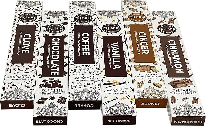 Gourmet Incense Sticks Variety Pack - 120 Insence-Sticks (6 Incents x 20 Insense) - Cinnamon Vanilla Coffee Chocolate - Natural Inscents-Sticks Non Toxic Inciensos + Incense Holder for Fall Christmas - Bloomnest