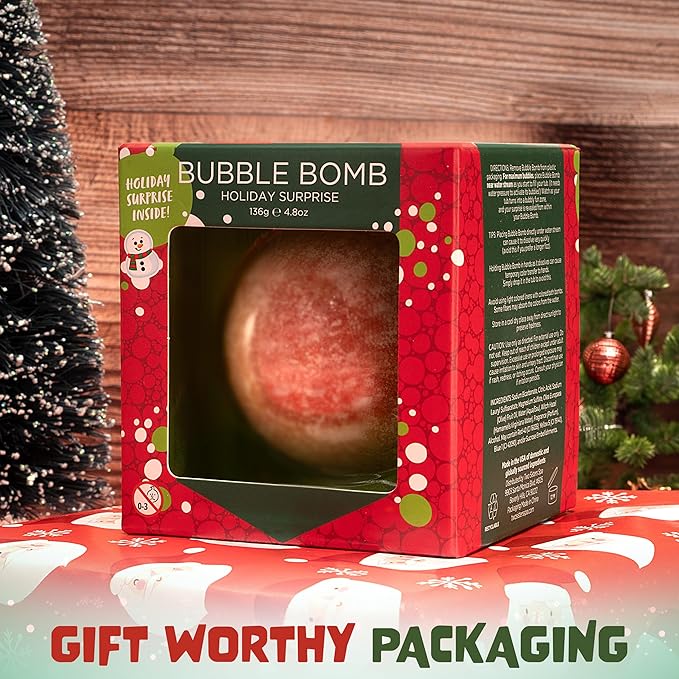 Christmas Bath Bomb for Kids with Surprise Bath Toys Inside (Gift Set) - Stocking Stuffers for Boys and Girls - Holiday Bubble Bath with Cheerful Scent, USA Made by Two Sisters - Bloomnest