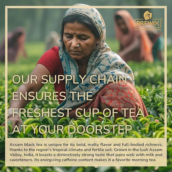 BREWIX, Assam Black Tea Leaves (50+ Cups, 3.53oz/100g) High Caffeine Gluten Free | Strong and Malty | Loose Leaf | Resealable Bag | Perfect for Strong Morning Tea - Bloomnest