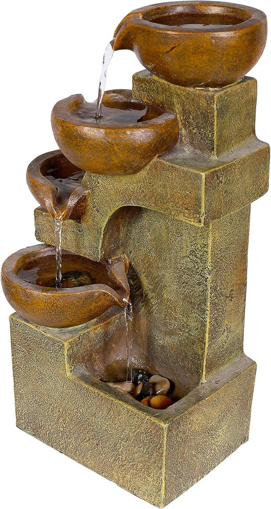 Alpine Corporation WCT726 Indoor/Outdoor Tabletop Tiered Pouring Pots Waterfall Fountain with Natural Stone Look, 16", Brown - Bloomnest