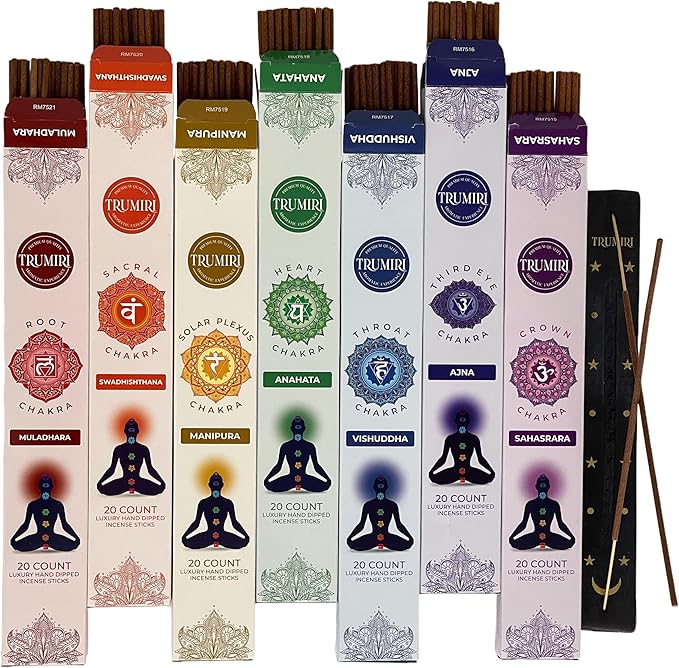 Chakra Incense Sticks - Total 120 Insence-Sticks (20 Insense x 6 Incents) - Incienso Incents-Sticks for 7 Chakra Meditation Muladhara Sacral Manipura Heart Throat Crown Ajna + Incense Holder - Bloomnest
