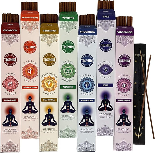 Chakra Incense Sticks - Total 120 Insence-Sticks (20 Insense x 6 Incents) - Incienso Incents-Sticks for 7 Chakra Meditation Muladhara Sacral Manipura Heart Throat Crown Ajna + Incense Holder - Bloomnest