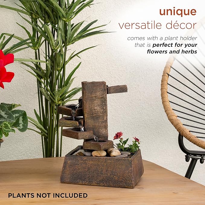 Alpine Corporation TT8000 Indoor/Outdoor Tabletop Tiered Stone Eternity Fountain, Stone Waterfall Garden Fountain 11", Brown - Bloomnest