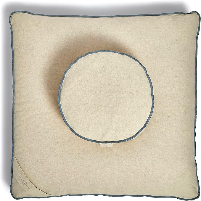 Meditation Cushion Set by renoo - Durable Comfortable Organic Cotton, Linen, Hemp - Modern Zafu Zabuton - Buckwheat Kapok Filled Floor Pillow Yoga Bolster in 15 Colors Washable Cover