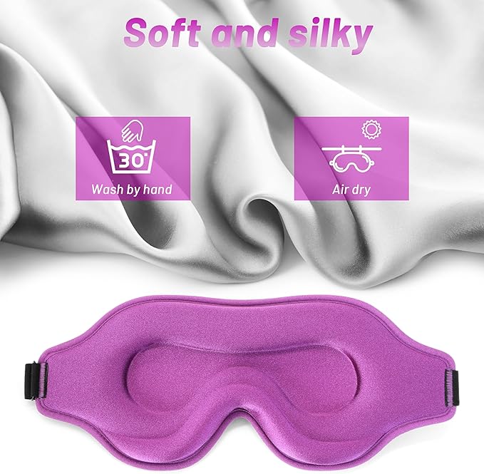Sleep Eye Mask for Men Women, Lash Extensions 3D Sleeping Mask, Travel Blackout Night Blindfold Eye Shade Cover with Adjustable Strap (Purple-3D) - Bloomnest