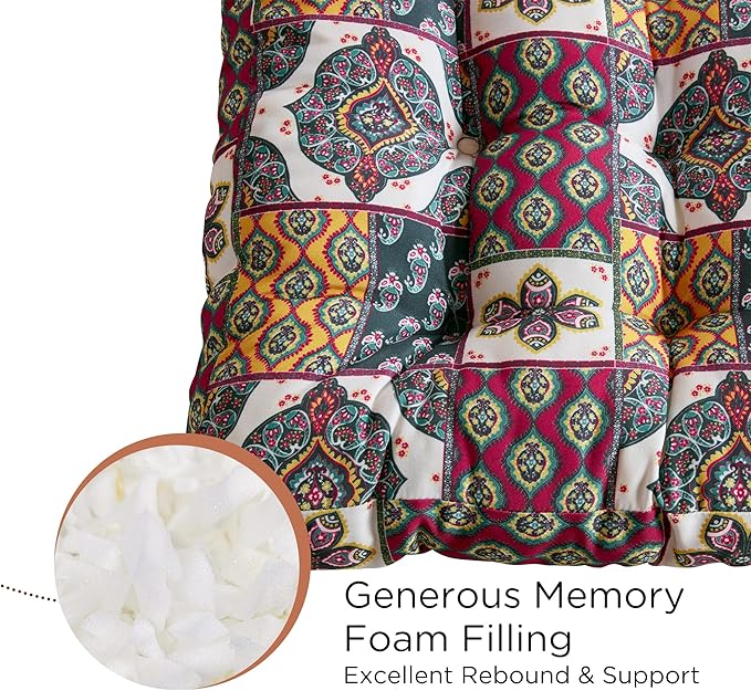 Codi Meditation Floor Cushions Set of 2, Large Pillow Sitting for Adults and Kids, Bohemian Seats for Reading Yoga Living Room Tatami, Memory Foam Added, 22x22 Inch, Paisley Boho - Bloomnest