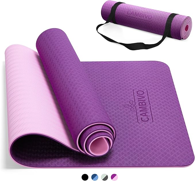 CAMBIVO Yoga Mat for Women Men Kids, 1/3 & 1/4 & 2/5 Inch Extra Thick Yoga Mat Non Slip, 72" x 24" TPE Yoga Mats, Workout Mat with Carrying Strap for Yoga, Pilates and Floor Exercises - Bloomnest