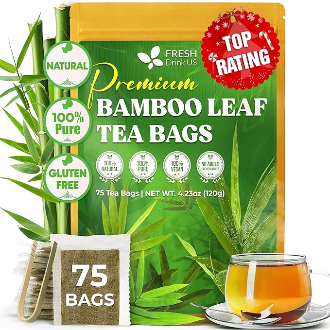 FreshDrinkUS, Premium Bamboo Leaf Tea Bags | 75 Count | Naturally Light & Refreshing Caffeine-Free Herbal Tea – From 100% Natural Bamboo Leaves. Sugar-Free. Vegan - Bloomnest