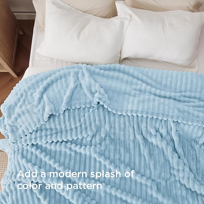 Bedsure GentleSoft Blue Fleece Blanket for Couch - Cozy Soft Blankets for Women, Cute Small Throws for Girls, Light Blue, 108x90 Inches - Bloomnest
