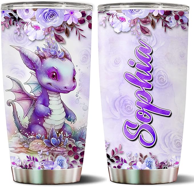 Personalized Dragon Tumbler Customized Name Dragons Mug Gifts For Women Men Girls Custom Coffee Cups Water Bottle 20oz Valentine Birthday Christmas Insulated Stainless Steel Cup With Lid - Bloomnest