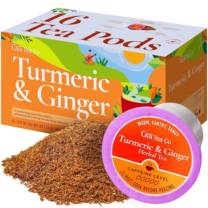 Gya Tea Co Turmeric Ginger Herbal Tea Pod (16 Count)- Decaf Wellness Tea for Body Comfort & Relaxing - Bloomnest
