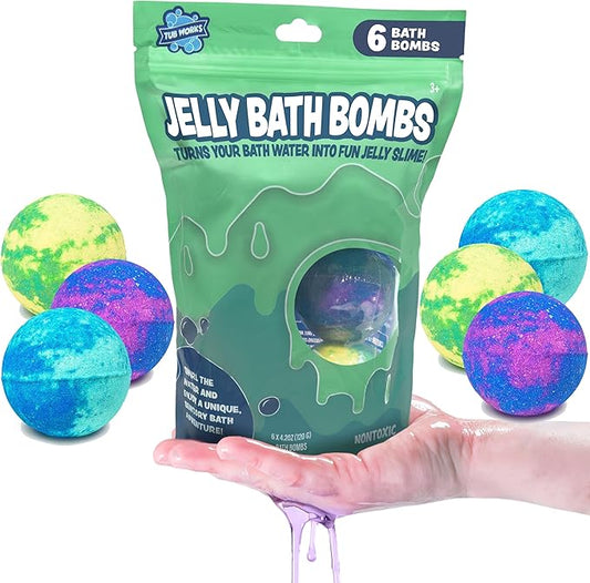 Tub Works® Jelly Bath Slime Bombs, 6 Pack | Bath Bombs for Kids That Turn Bath Water Into Colorful Jelly Slime | Nontoxic | Unique Kids Bath Bombs with Surprise Slime Texture | Sensory Fun Bath Toys - Bloomnest