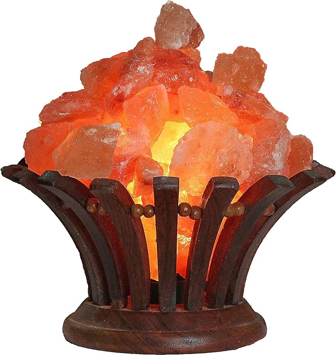 Stone Bouquet - A Himalayan Salt Lamp Bowl with Dimmer Cord - 100% Natural Pink Salt Rocks with Neem Wood Basket, Natural Himalayan Salt Ball Bowl Lamp, Premium Quality Wood Base Light.