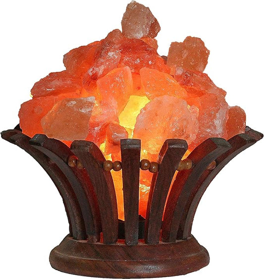 Stone Bouquet - A Himalayan Salt Lamp Bowl with Dimmer Cord - 100% Natural Pink Salt Rocks with Neem Wood Basket, Natural Himalayan Salt Ball Bowl Lamp, Premium Quality Wood Base Light.