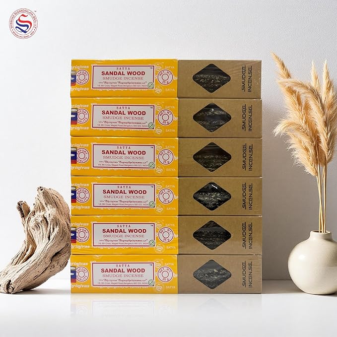 Satya Smudge Incense Stick – Hand-Rolled Indian Masala Incense for Meditation, Yoga & Spiritual Cleansing Pack of 6 (Smudge Sandalwood) Satya