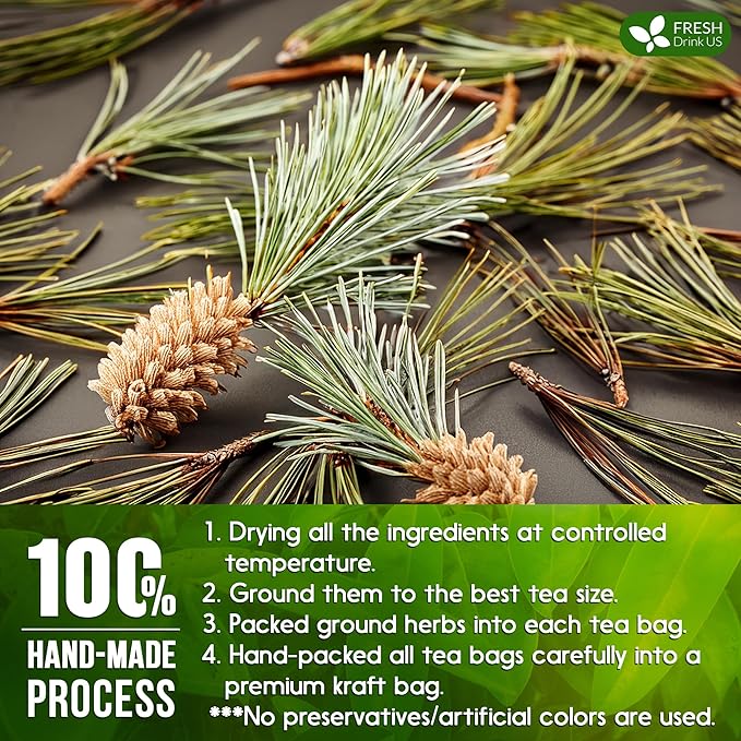 FreshDrinkUS, Pine Needle Tea Bags – 75 Tea Bags, Naturally Caffeine-Free, Refreshing Herbal Tea, Wild-Harvested Pine Leaves, Aromatic and Soothing – Non-GMO & Eco-Friendly Packaging - Bloomnest