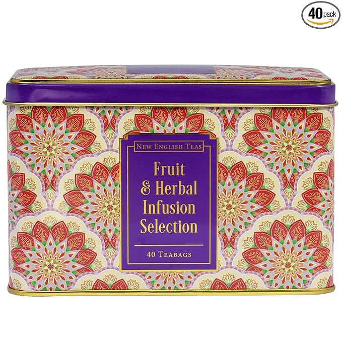 New English Teas Fruit and Herbal Tea in Tin with 40 Teabags - Rosehip & Hibiscus, Peppermint, Chamomile & Black Tea with Lemon & Ginger - Bloomnest