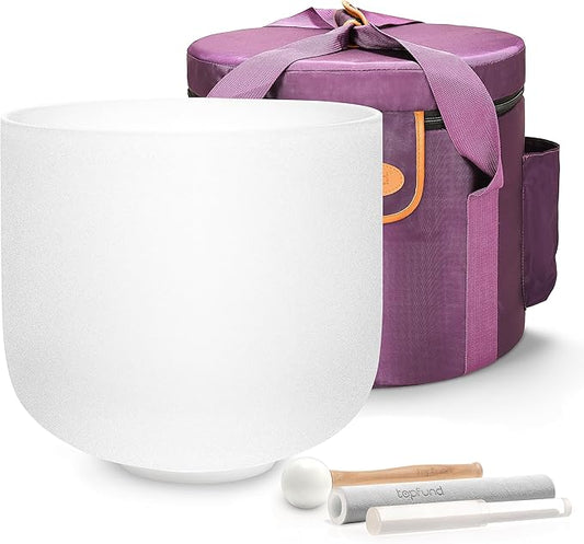 TOPFUND 432 Hz F Note Crystal Singing Bowl Heart Chakra 8 inch with Carrying Case and Suede Mallet - Bloomnest