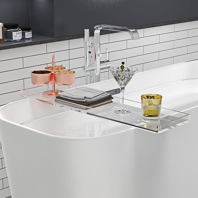 Durable Clear Acrylic Towel Tray,Lucite Bathtub Caddy-82cm or 32.3inch Long - Bloomnest