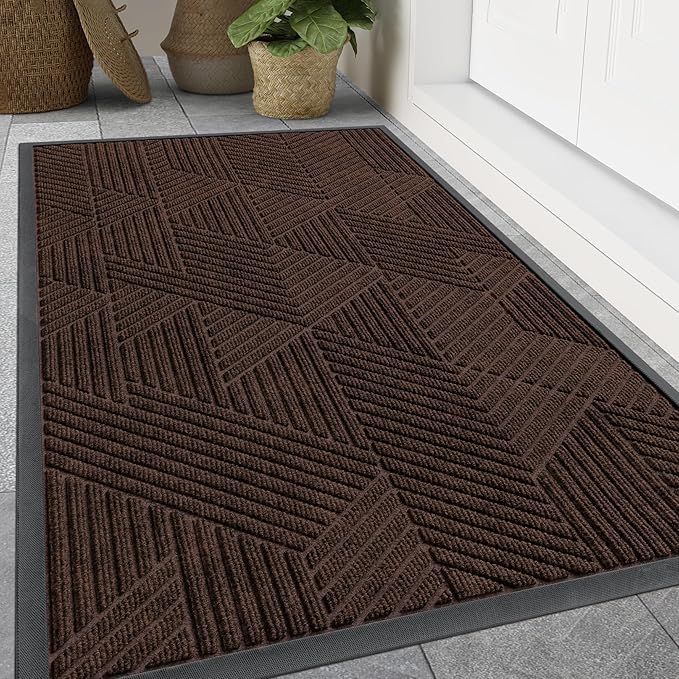 Smiry Front Door Mat Outside Entrance, Heavy Duty Sturdy Natural Rubber Doormat, Trap Dirt and Moisture, Easy Clean Low Profile Mats for Indoor Outdoor Entry, Irregular Triangle (47x32, Dark Brown) - Bloomnest