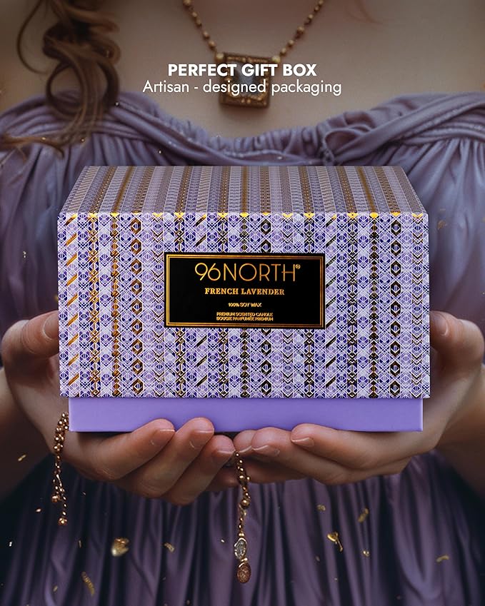 96NORTH Luxury Lavender Soy Candle | Large 3 Wick Jar Candle | Up to 50 Hours Burning Time | 100% Natural Soy Wax | Relaxing Aromatherapy Aesthetic Candle | Housewarming Gift for Women and Men - Bloomnest