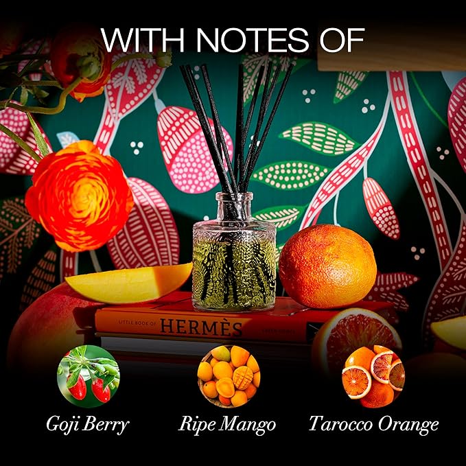 Voluspa Goji Tarocco Orange Scented Reed Diffuser, 3.4 oz, Luxury Citrus Diffuser, Oil Reed Diffusers for Home, Handcrafted in The USA