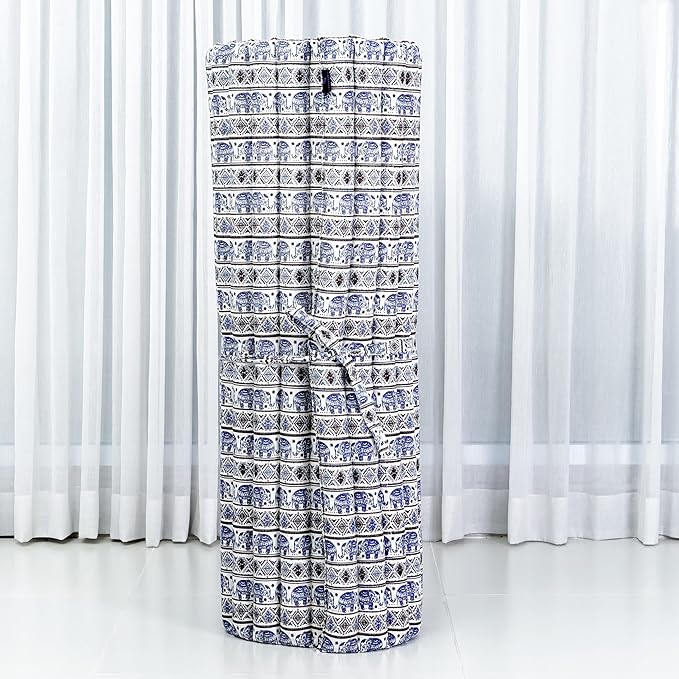 Leewadee - Kapok Roll Mat – Handcrafted Folding Sleep & Relaxation Mattress from Thailand, Ideal as Guest Bed, Camping Mat, Yoga Mat or Traditional Futon, 75 x 39 inches, Blue White - Bloomnest