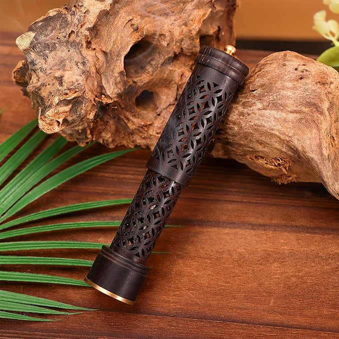 Carved Incense Stick Holder, Anti Flying Smoke Stick Holder, Detachable Wooden Ash Collector,Compact and Portable, Put it in Your Pocket，Suitable for Yoga, Relaxation，Small Size（3.54-5.5in） - Bloomnest