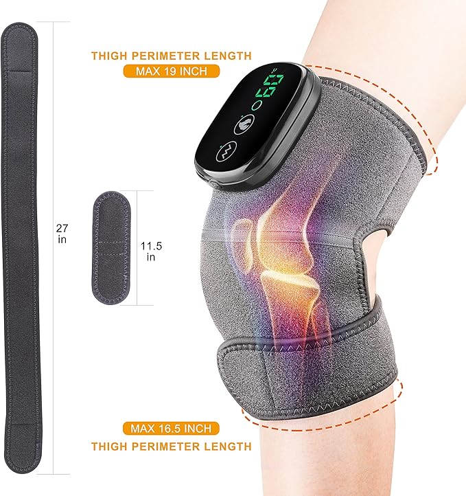Cordless Knee Massager with Heat Vibration, Knee Heating Pad, Electric Heated Knee Brace Shoulder Heating Pads Elbow Wrap with 3 Heat Levels and Massage Modes - Bloomnest