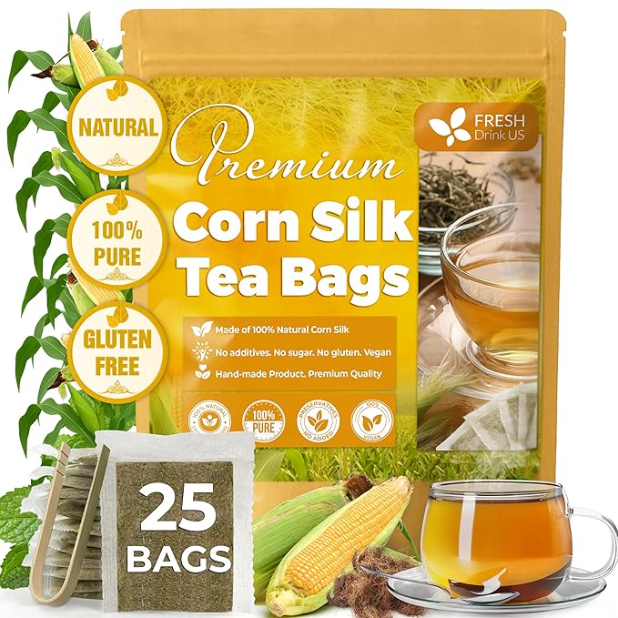 FreshDrinkUS, Premium 25 Tea Bags Corn Silk Tea, 100% Natural & Pure from Corn Silk. Herbal Tea. Clean Ingredients. Made with Natural Material Tea Bags. No Sugar, No Caffeine, Vegan. - Bloomnest