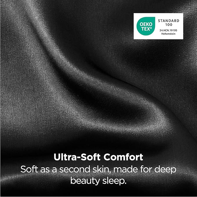 Bedsure King Size Satin Pillowcase Set of 2 - Black Silky Pillow Cases for Hair and Skin with Envelope Closure, Similar to Silk Pillow Cases, Gifts for Women Men, 20x36 Inches, 2pcs - Bloomnest